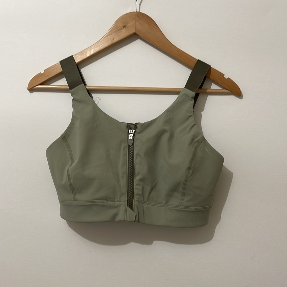 Outdoor Voices Zip-front Powerhouse Athletic Training Bra S/M DD Cup Green NEW